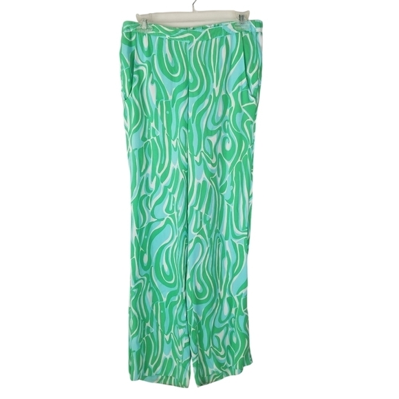 Lilly Pulitzer Cambridge Palazzo Wide Leg Pants Green Groovy Print Size S Y2K - Picture 2 of 12